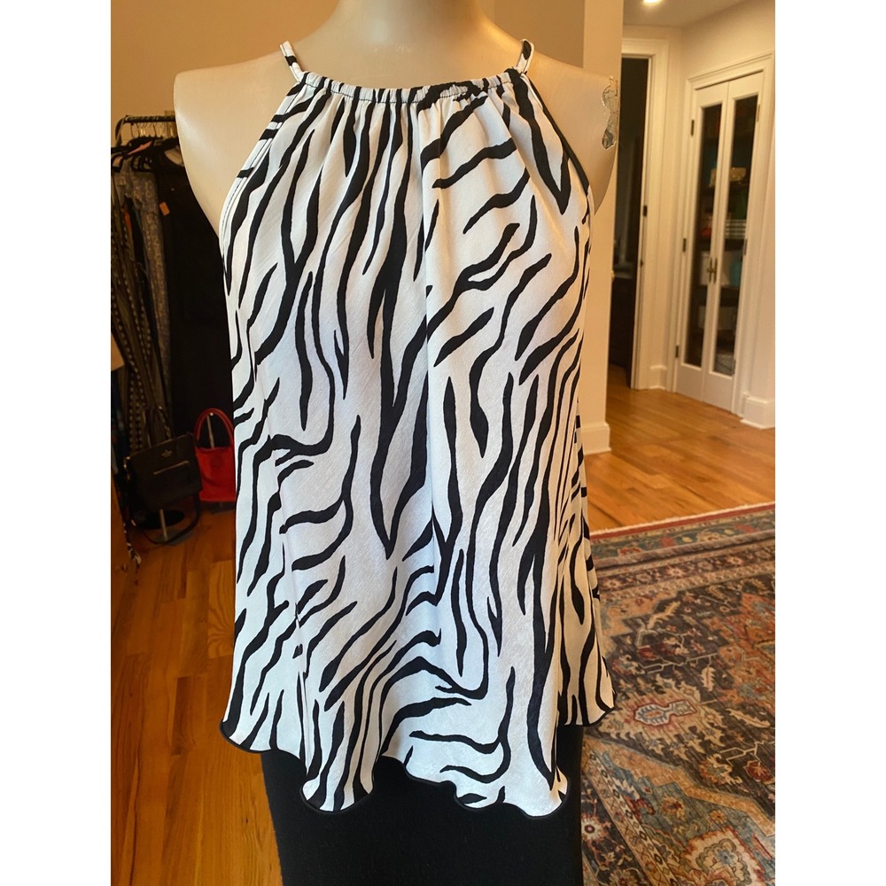 Nicole Miller New York Womens Zebra Print Halter Neck Blouse Black White Small